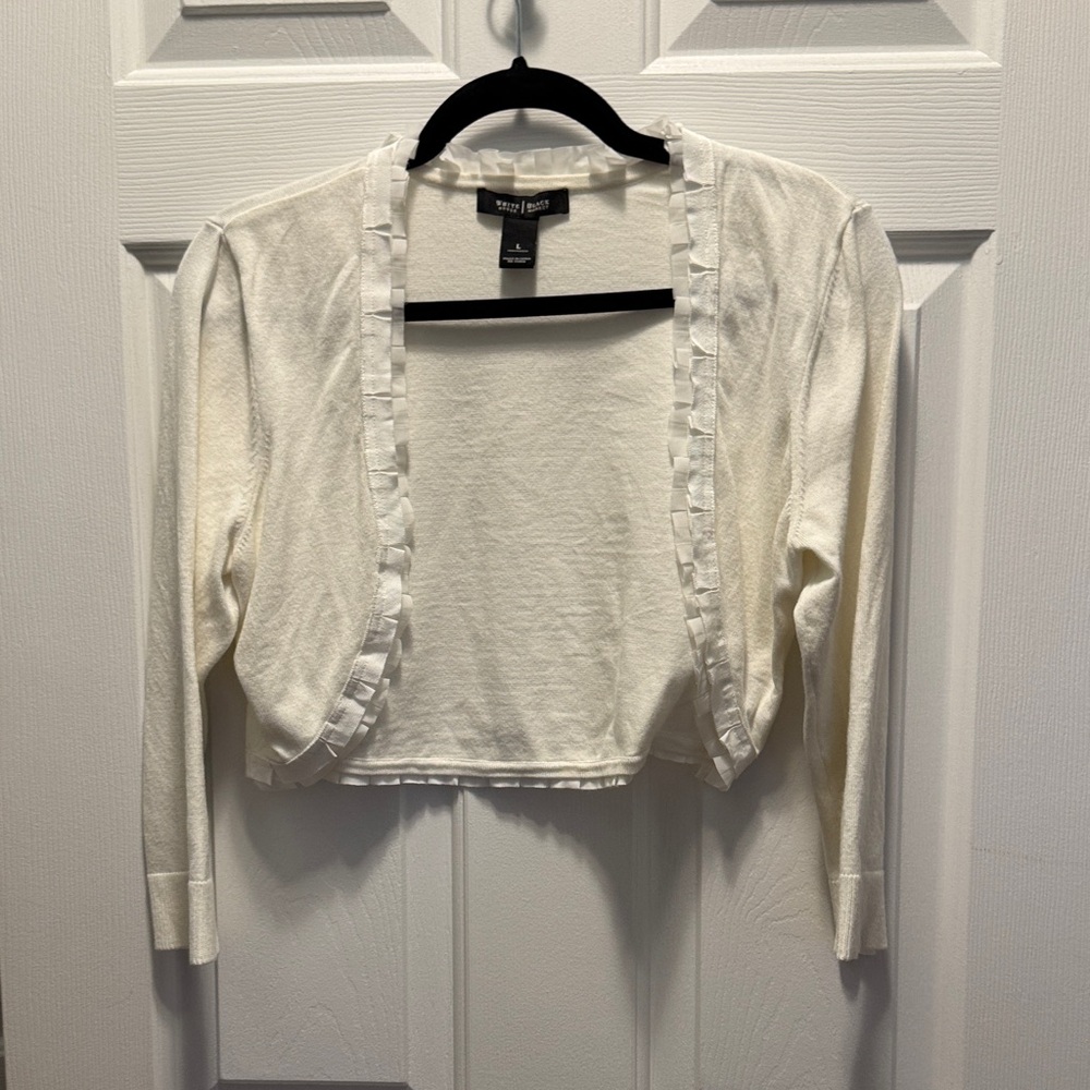 White House Black Market White Ruffled-Trim Knit Top
